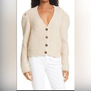 Ulla Johnson Greta Baby Alpaca Cream Knit Cardigan With Puff Sleeves